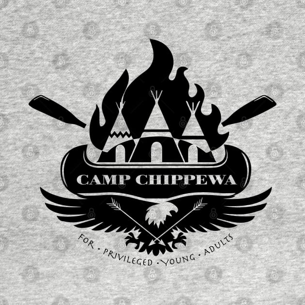 Camp Chippewa Wednesday Addams Inspired Eagle and Canoe Fan Logo in Black by Kraken Sky X TEEPUBLIC